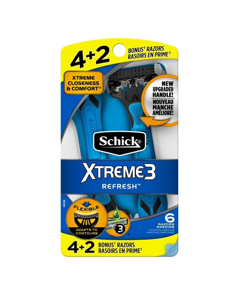 slide 1 of 1, Schick Xtreme3 Refresh Razors, 6 ct