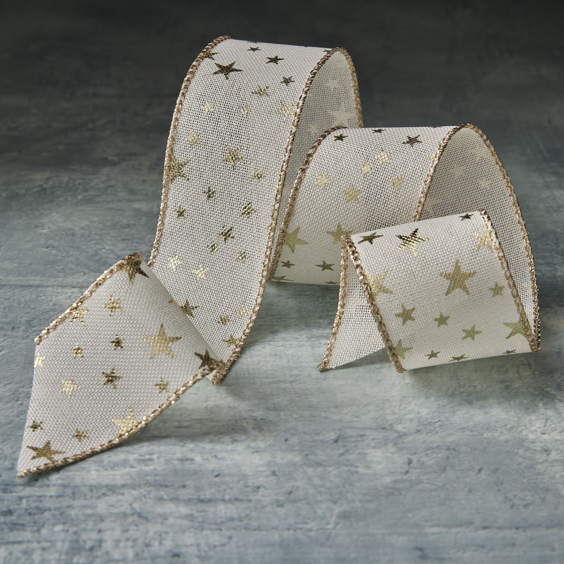 slide 2 of 2, 1.5" X 3yd. Gold Star Wired Faux Linen Ribbon By Celebrate It Classic, 1.5 in x 3 yd