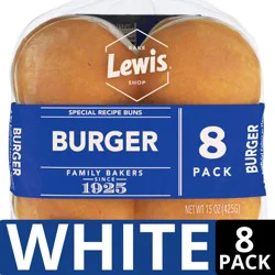 Lewis Bakeries White Burger Buns, 15 oz, 8 Count