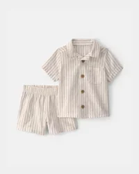 Carters Baby Boy 2-Piece Striped Top & Short Set - Tan Tan 12M