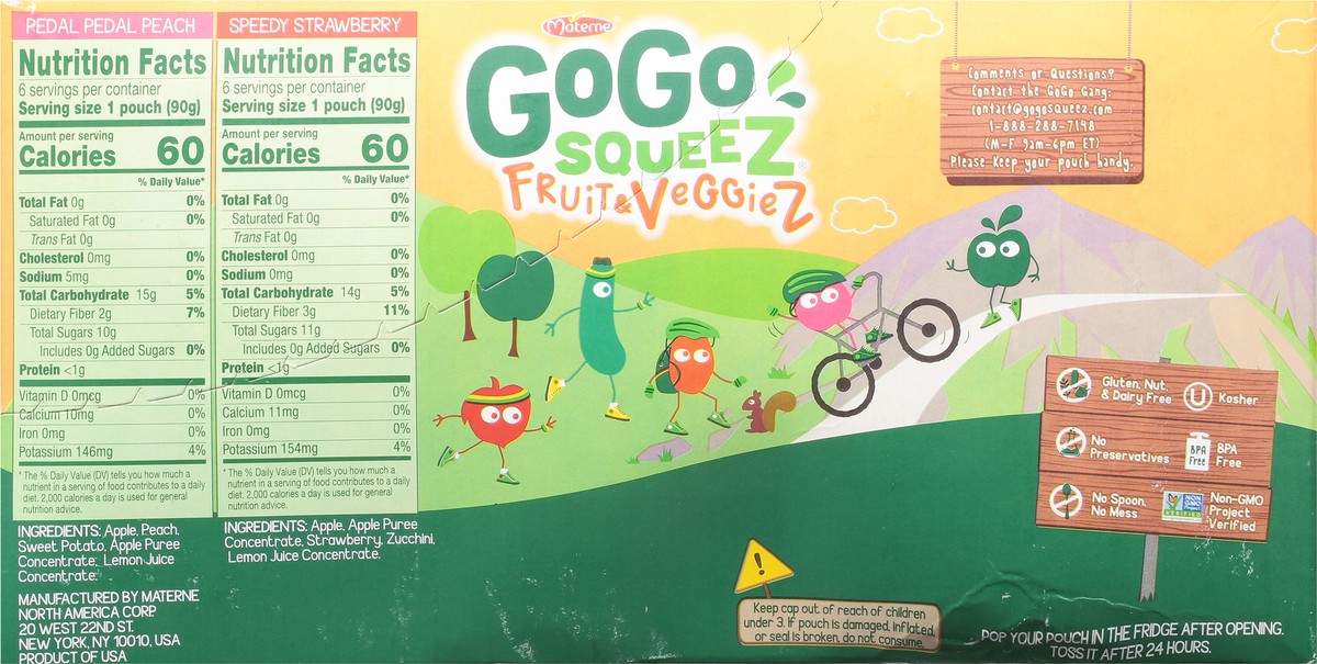 slide 5 of 9, GoGo squeeZ Fruit & VeggieZ, Variety Peach/Strawberry, 12 ct; 3.2 oz