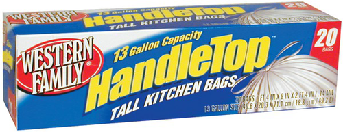 slide 1 of 1, Western Family Handle Tie Tall Kitchen Bag, 20 ct