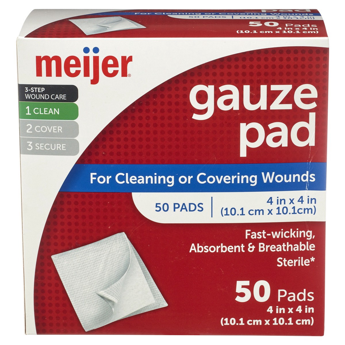 slide 1 of 5, Meijer Gauze Pads, Sterile, 4" x 4", 50 ct