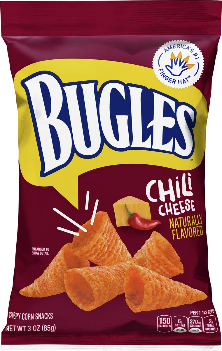 slide 7 of 9, Bugles Crispy Corn Snacks, Chili Cheese, Snack Bag, 3 oz, 3 oz