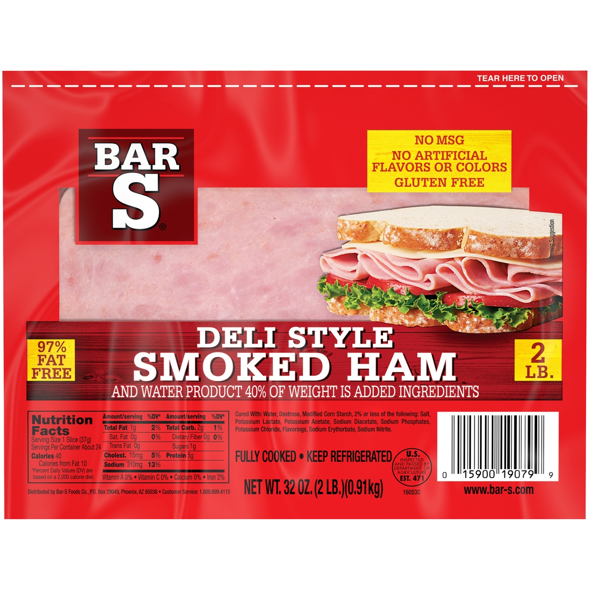 slide 1 of 7, Bar-S Deli Style Smoked Ham Family Pack, 32 oz