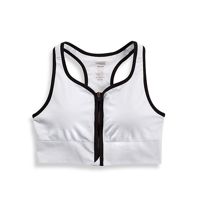 slide 4 of 6, Copper Fit Medium Ultra-Flex Comfort Zip-Front Sports Bra - White, 1 ct