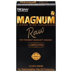 Trojan Magnum Raw Lubricated Latex Condoms Large Size 10 ea