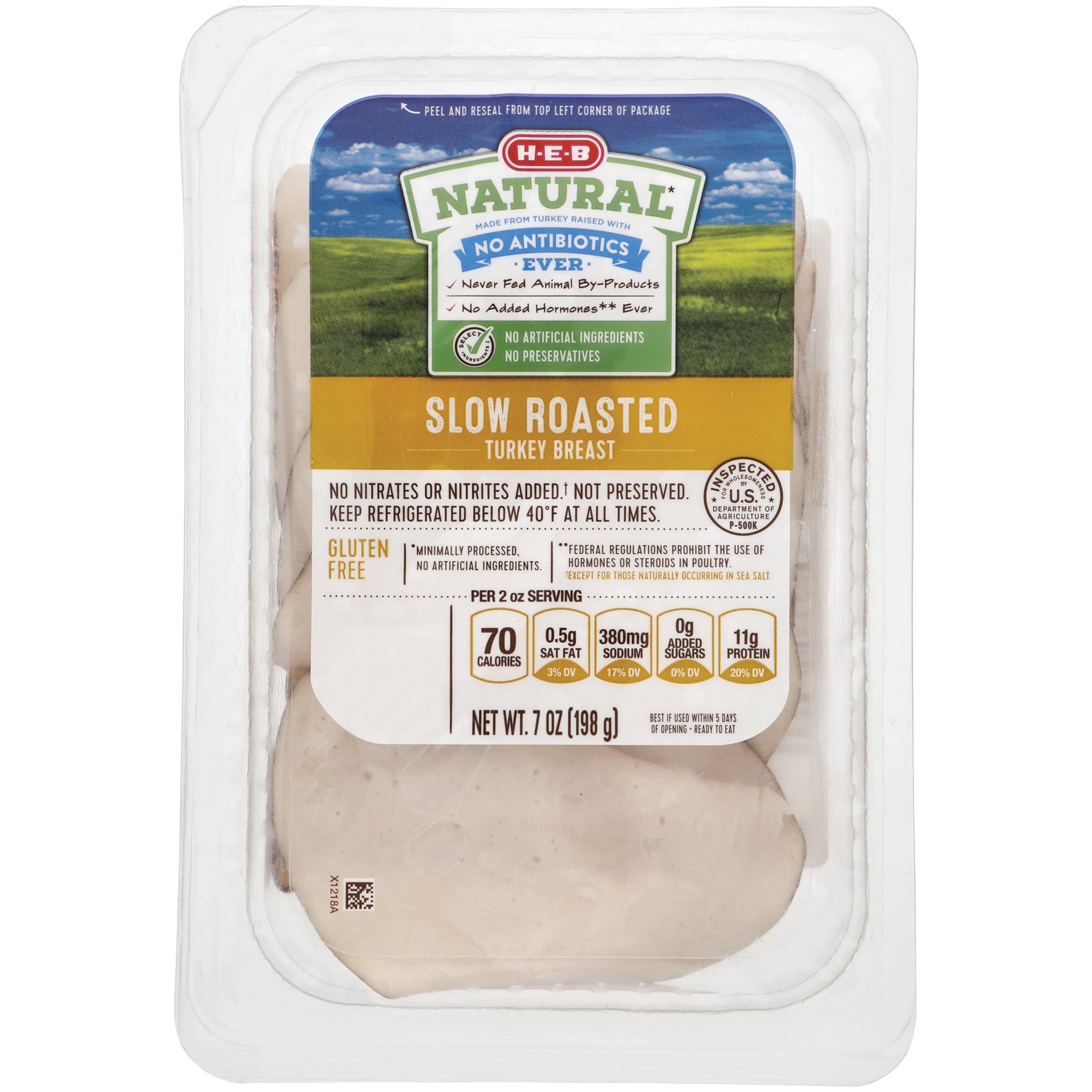 slide 1 of 1, H-E-B Natural Oven Roasted Turkey Breast, 7 oz