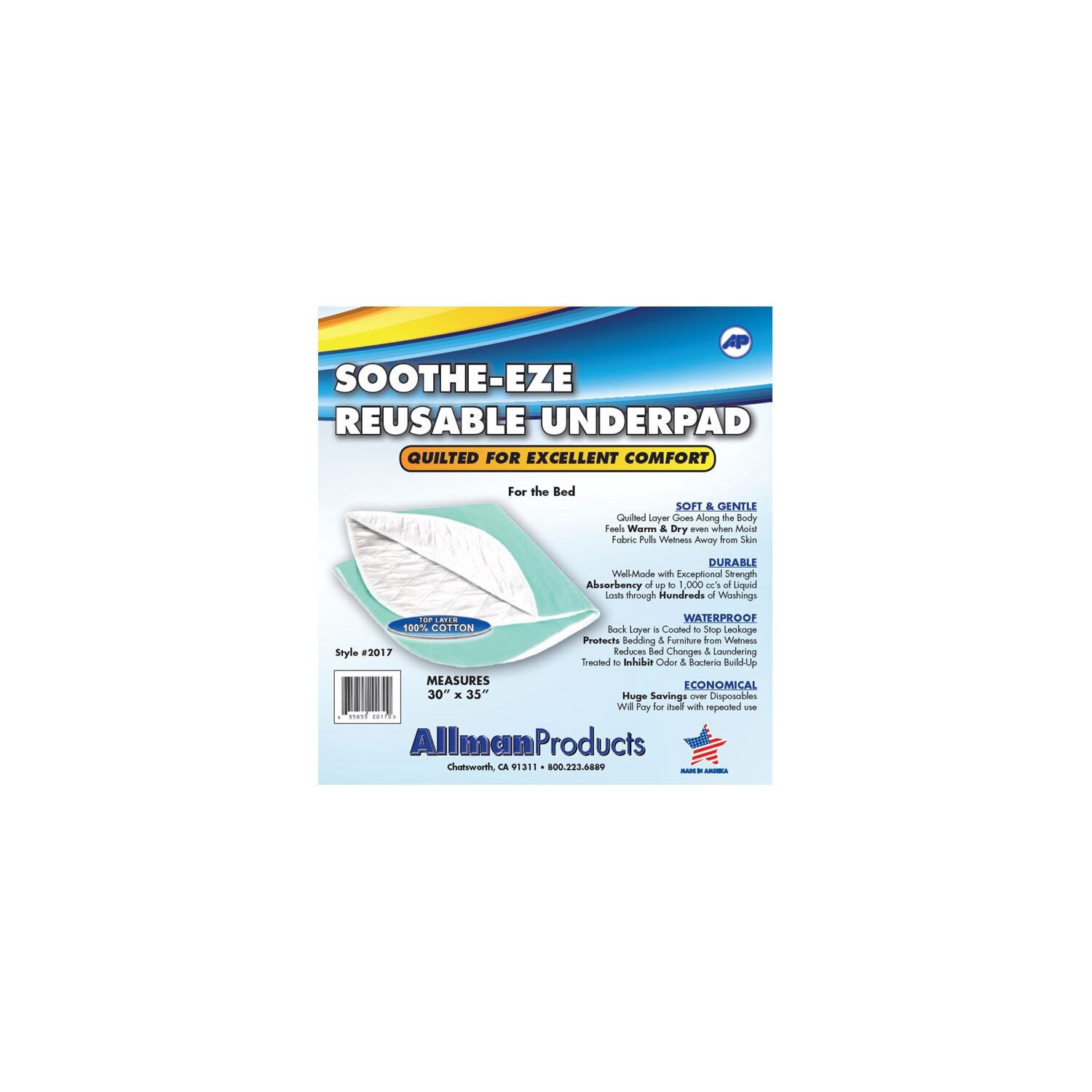 slide 2 of 2, Allman Reusable Underpad - 30'' X 35'' - For Bed, 1 ct