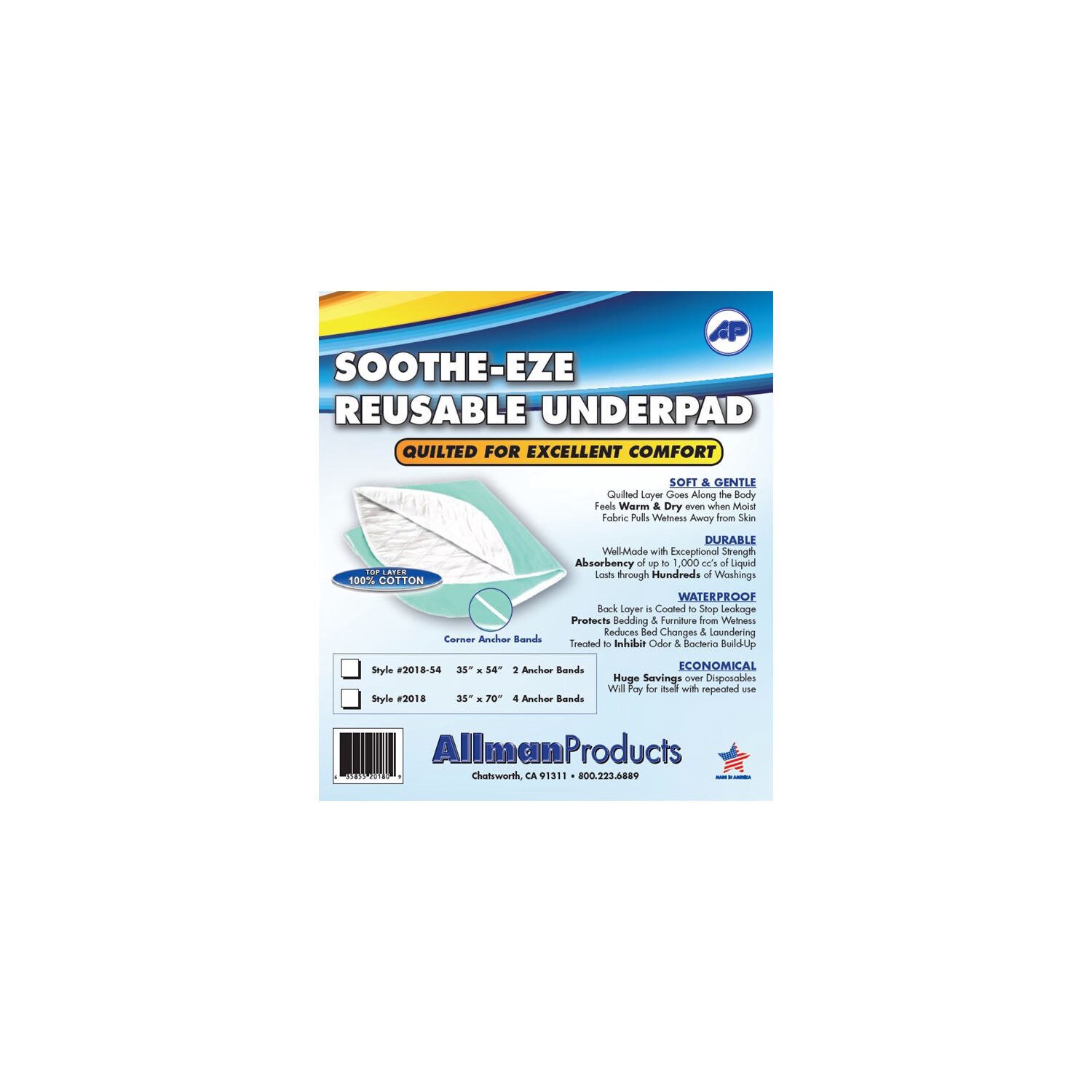 slide 2 of 2, Allman Reusable Underpad - 35" X 70" - Full Length Bed, 35 in