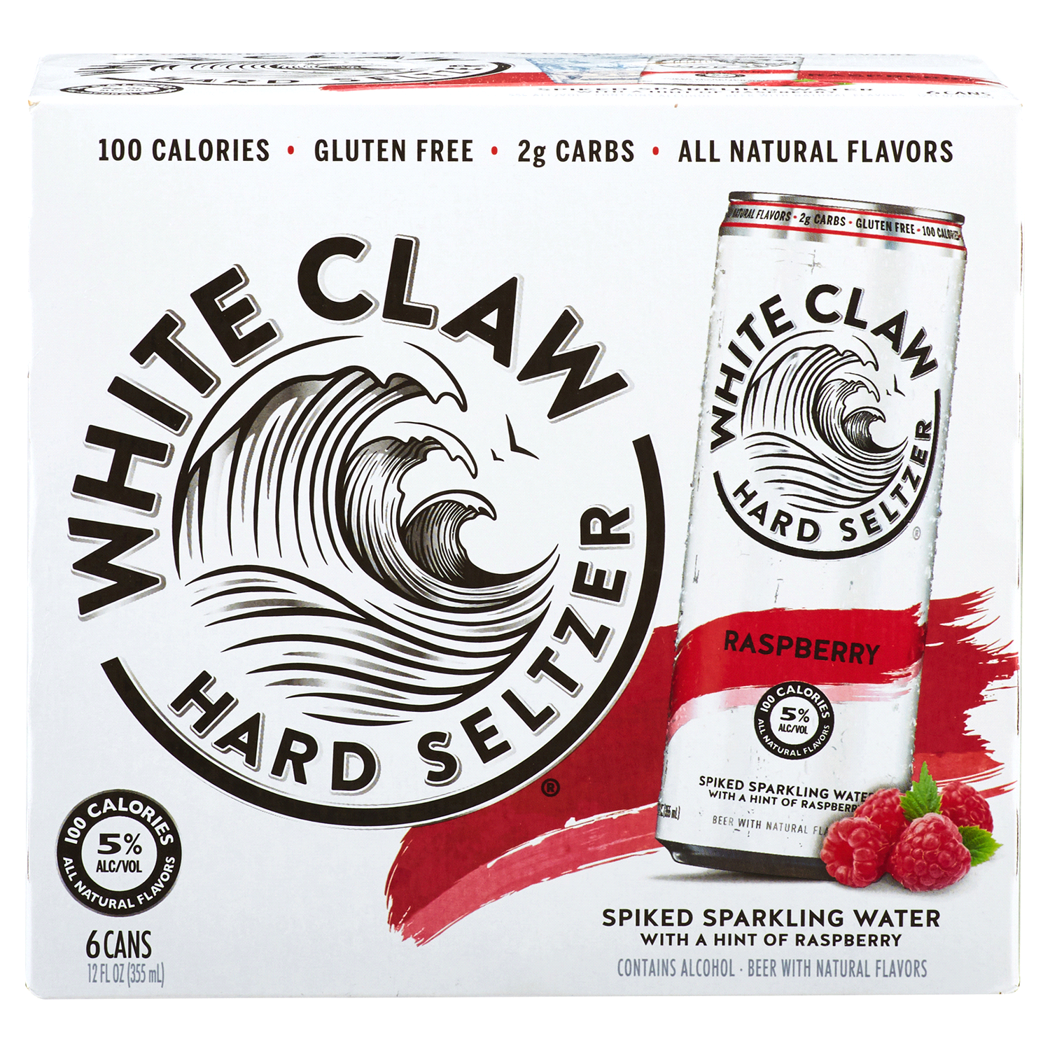 slide 1 of 1, White Claw 6 Pack Spiked Raspberry Hard Seltzer 6 ea, 12 fl oz
