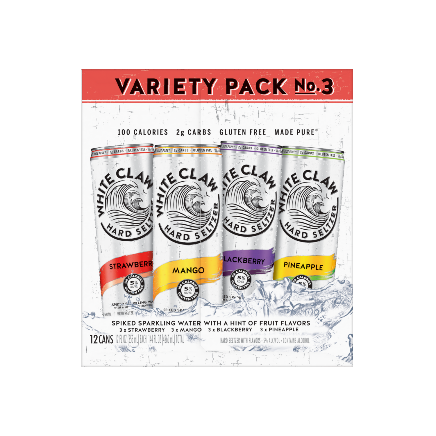 slide 2 of 4, White Claw Hard Seltzer Variety Pack #3 12 Pack 12 Ounce Cans 5% Abv, 144 oz