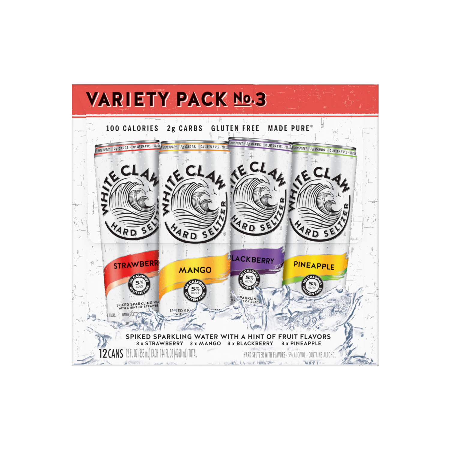 slide 3 of 4, White Claw Hard Seltzer Variety Pack #3 12 Pack 12 Ounce Cans 5% Abv, 144 oz