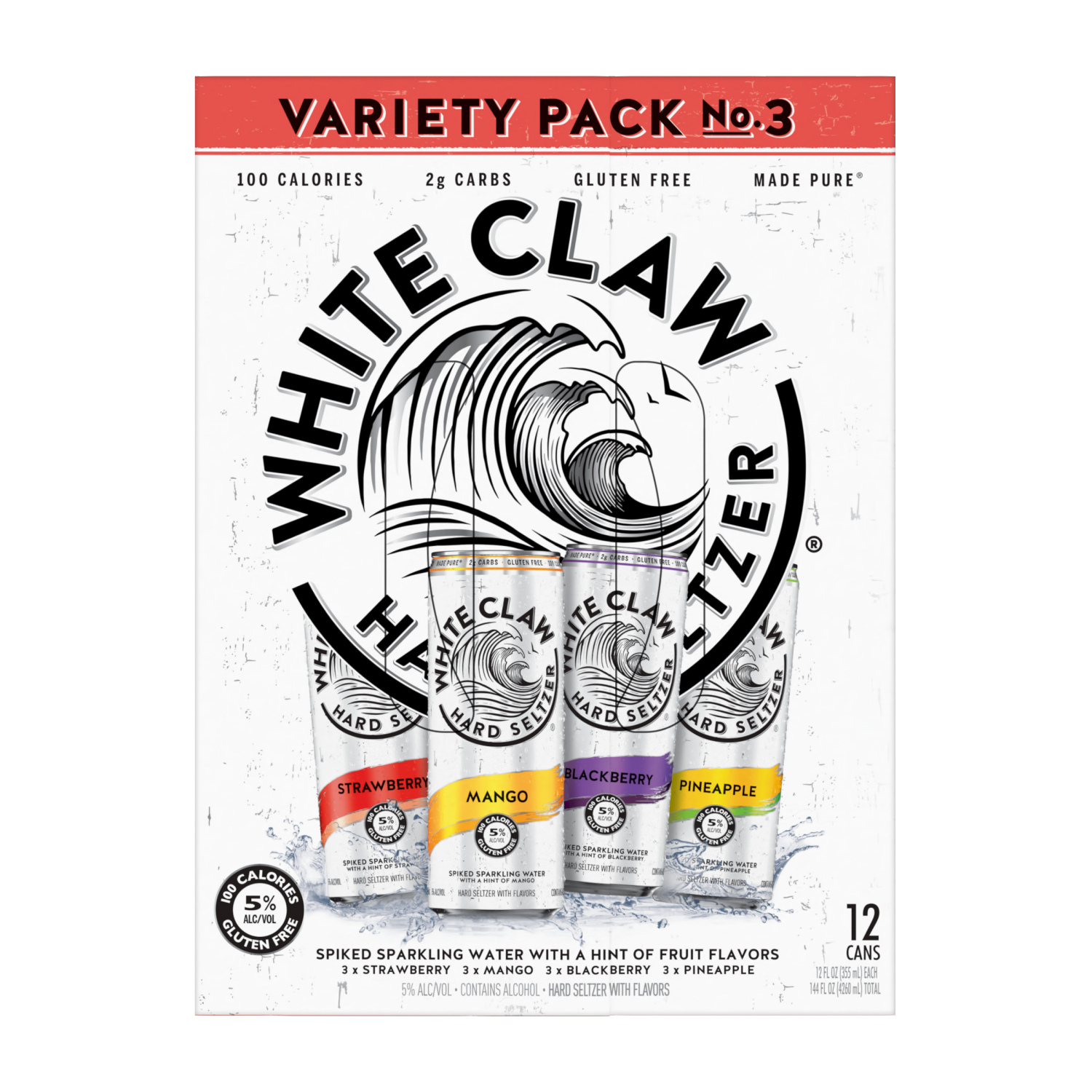 slide 4 of 4, White Claw Hard Seltzer Variety Pack #3 12 Pack 12 Ounce Cans 5% Abv, 144 oz