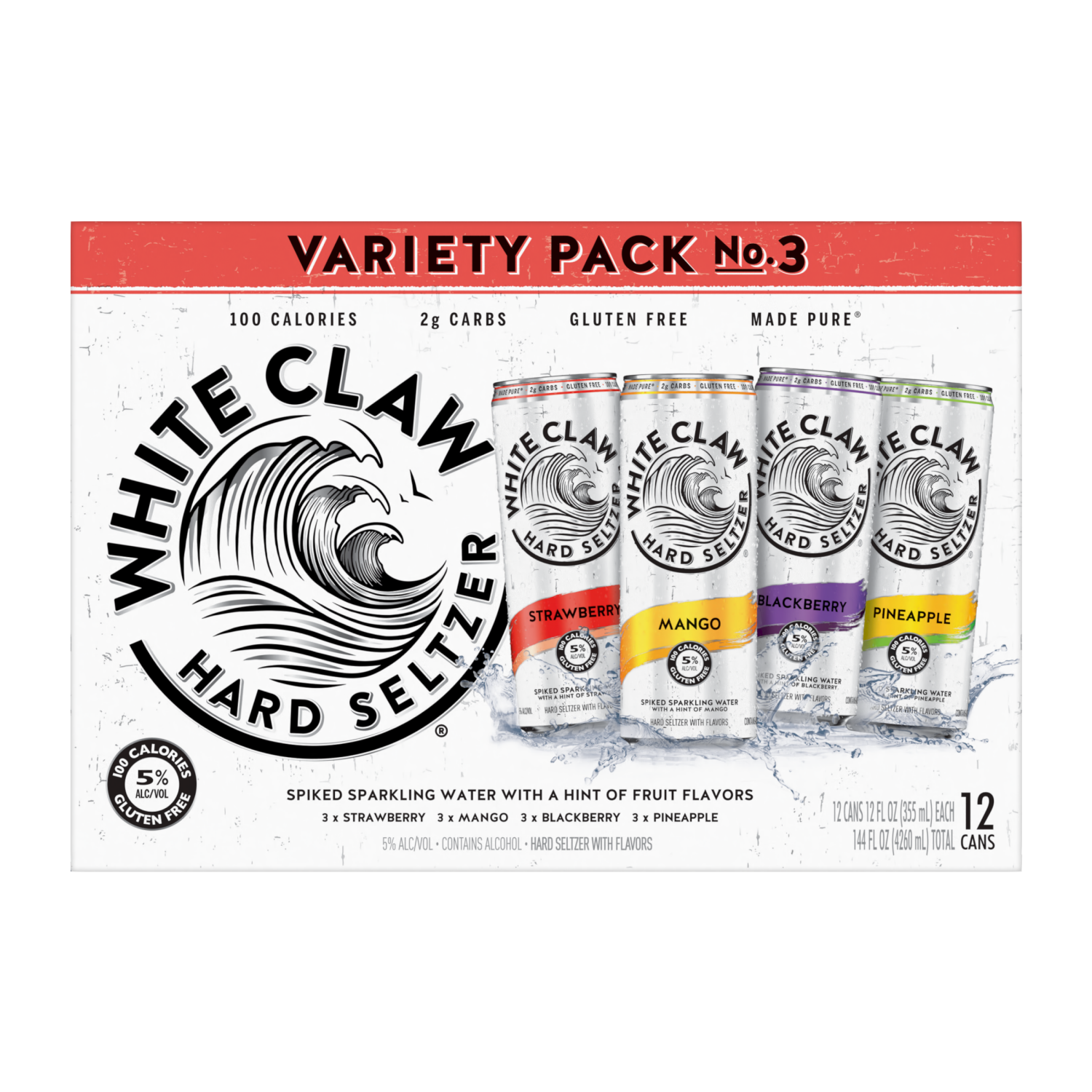 slide 1 of 4, White Claw Hard Seltzer Variety Pack #3 12 Pack 12 Ounce Cans 5% Abv, 144 oz