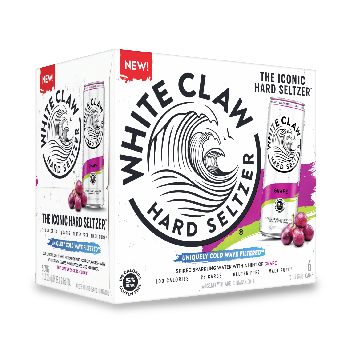 slide 1 of 1, White Claw Hard Seltzer Grape, 6 Pack, 12 fl oz Cans, 5% ABV, 12 fl oz