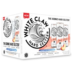 White Claw Hard Seltzer Peach, 12 Pack, 12 fl oz Cans, 5% ABV