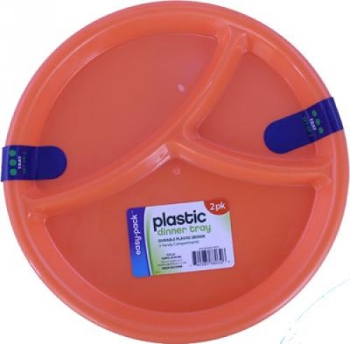 slide 1 of 1, Easy Pack Plastic Dinner Tray 3 Compartments, 2 ct