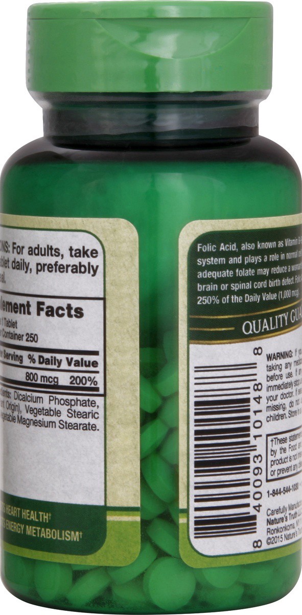 slide 3 of 5, Nature's Truth Folic Acid, 800 Mcg, Tablets, 250 ct