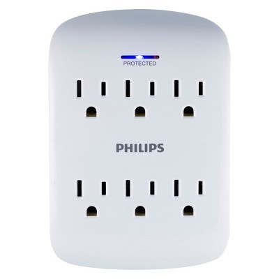 slide 1 of 1, Philips 6-Outlet 900J Surge Protector Tap - White, 1 ct