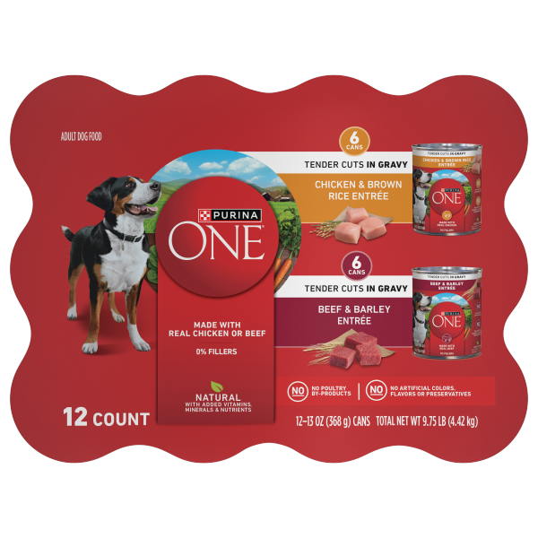 slide 8 of 29, Purina ONE Tender Cuts in GravyHigh Protein Wet Dog Food Variety Pack - (12) 13 oz. Cans, 12 ct
