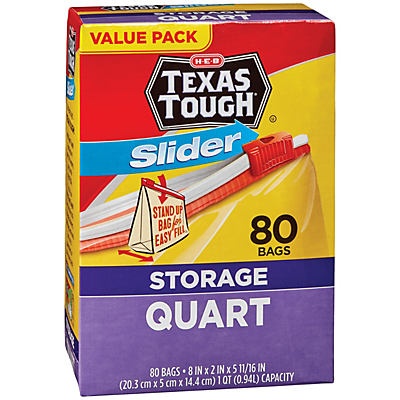 slide 1 of 1, H-E-B Texas Tough Slider Quart Storage Bags Value Pack, 80 ct