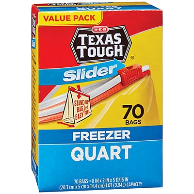 slide 1 of 1, H-E-B Texas Tough Slider Quart Freezer Bags Value Pack, 70 ct