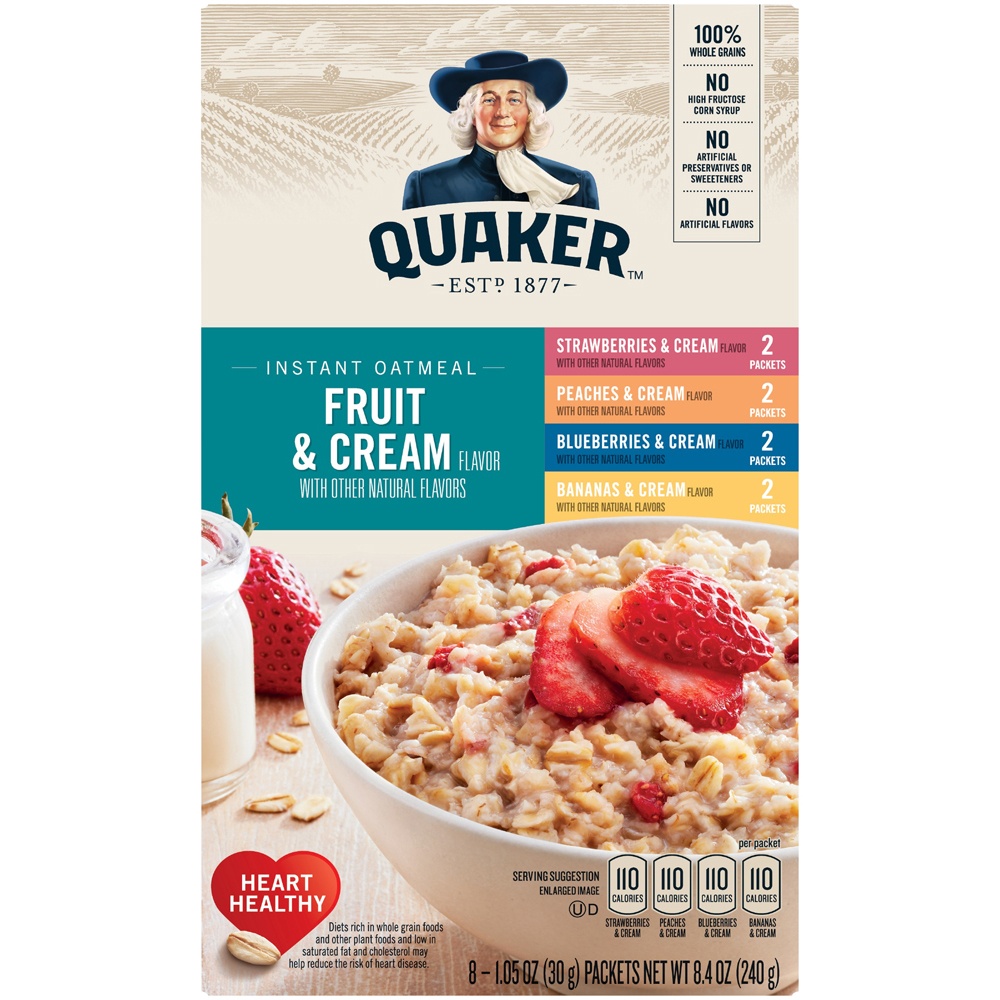 slide 2 of 6, Quaker Instant Oatmeal Fruit & Cream Variety Pack 1.05 Oz 8 Count, 8 ct