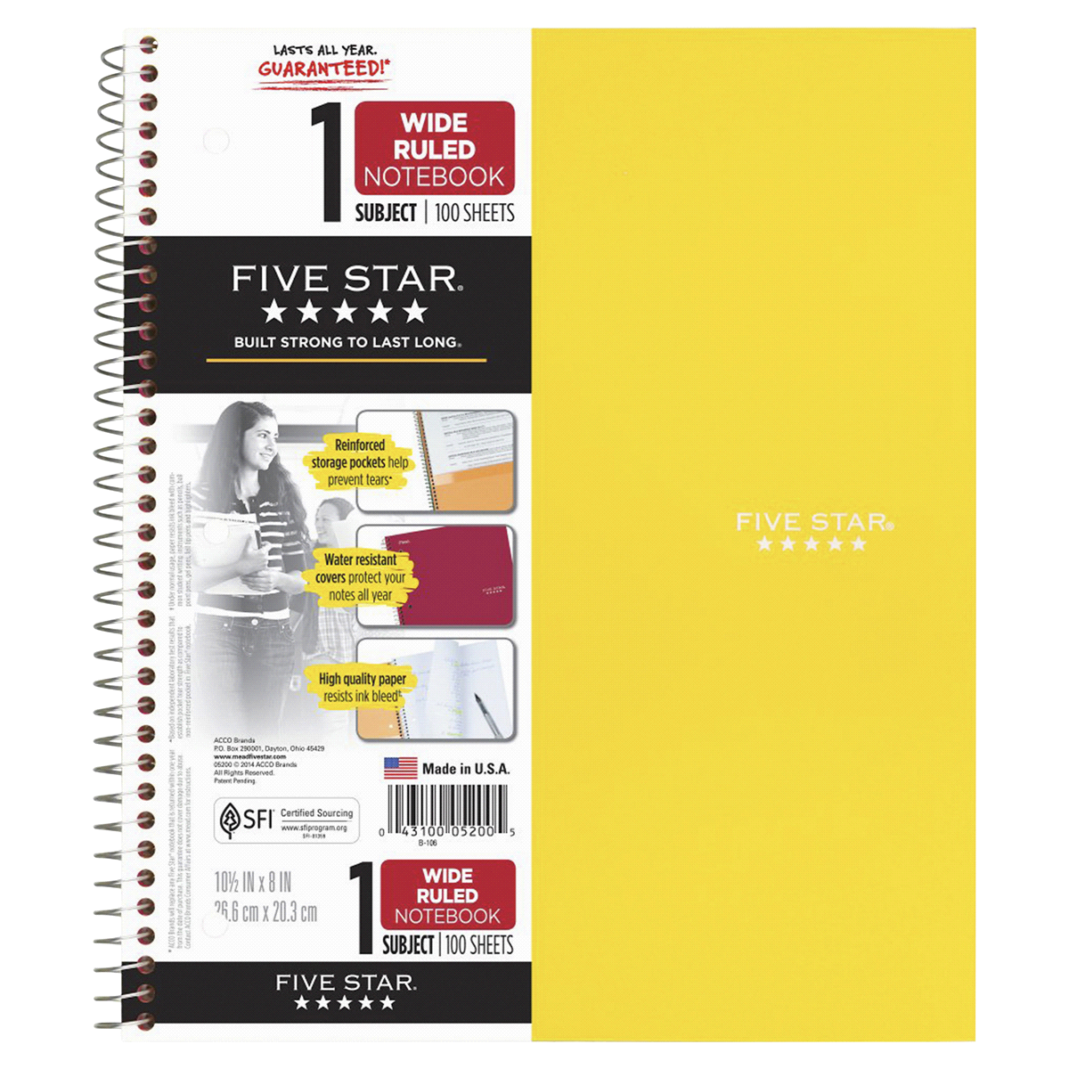 slide 1 of 1, Five Star Trend 05238 Wirebound Wide Ruled Notebook-1 Subject, 1 ct