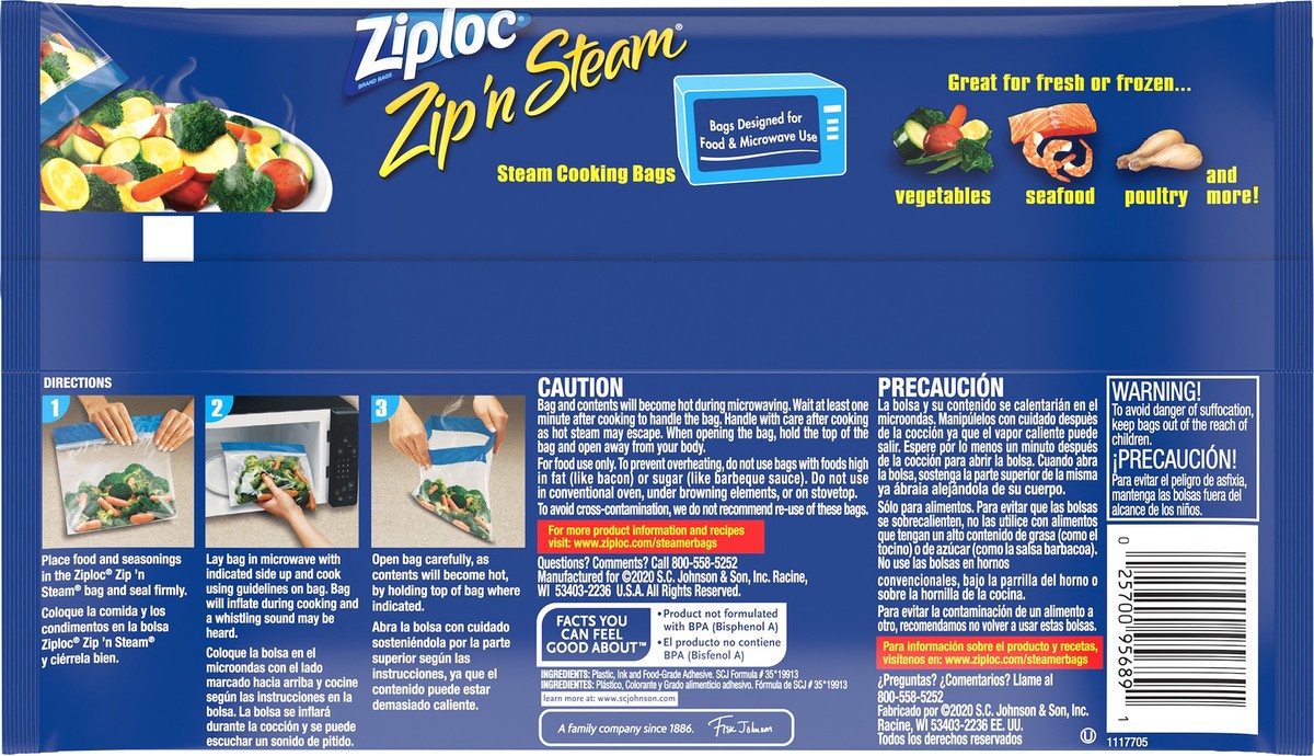 slide 5 of 9, Ziploc Brand Zip 'n Steam Cooking Bags, 10 Count, 10 ct