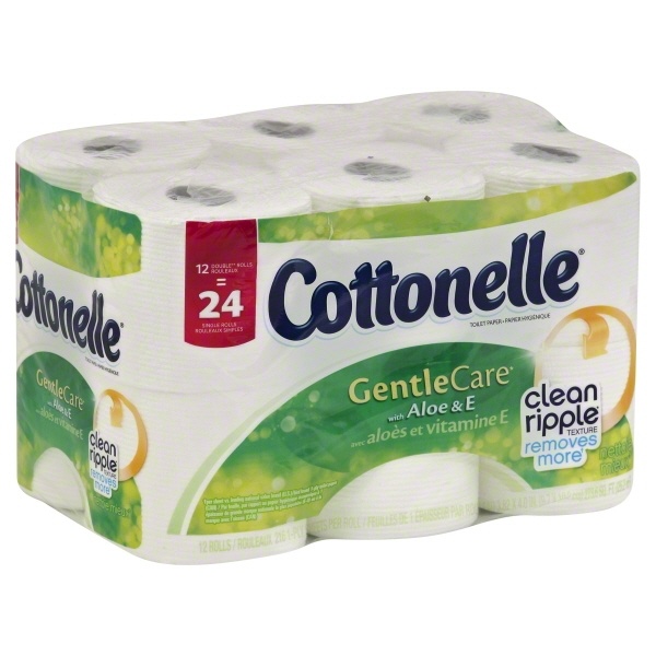 slide 1 of 1, Cottonelle Gentle Care 1-Ply Double Rolls Toilet Paper with Aloe & E, 12 ct