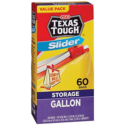 slide 1 of 1, H-E-B Texas Tough Slider Storage Gallon Bags Value Pack, 60 ct