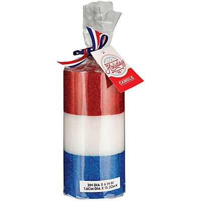 slide 1 of 1, Destination Holiday Patriotic Glitter Pillar Candle, 3 in x 6 in