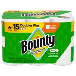 Bounty Paper Towels Full Sheet White, 6 Double Plus Rolls, 103 Sheets Per Roll