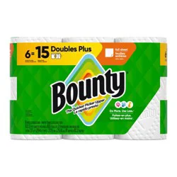 Bounty Paper Towels Full Sheet White, 6 Double Plus Rolls, 103 Sheets Per Roll