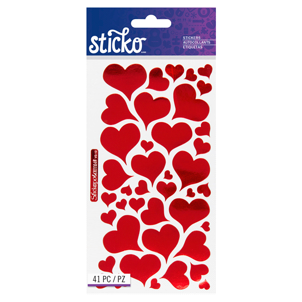 slide 1 of 1, Sticko Stickers Valentines Day Foil Hearts, 41 ct