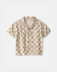 Oshkosh Toddler Boy Cactus Checkered Short-Sleeve Button-Down Shirt - Beige - 3T
