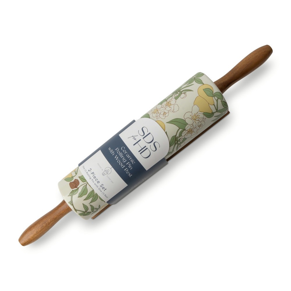 slide 1 of 4, SDS HD Ceramic Rolling Pin With Wood Rest, 1 ct