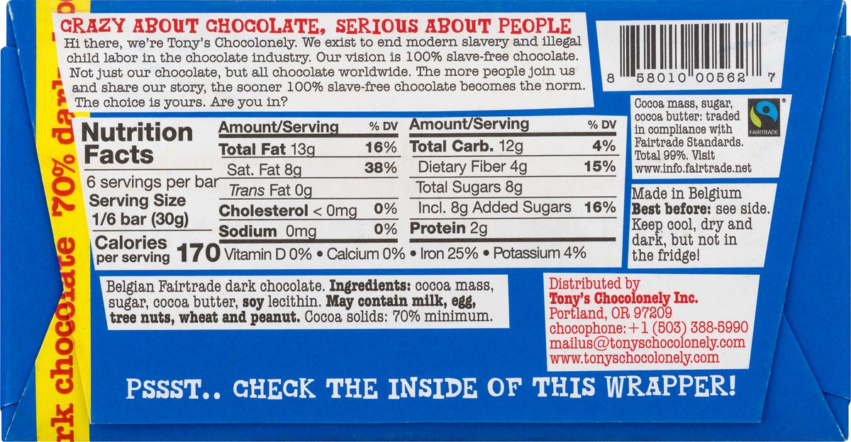 slide 2 of 11, Tony's Chocolonely 70% Dark Chocolate 6.35 oz, 6.35 oz