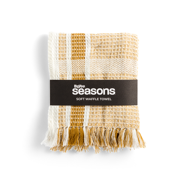 slide 1 of 1, Hy-Vee Seasons Waffle Tea Towel In White And Honey Mustard, 1 ct
