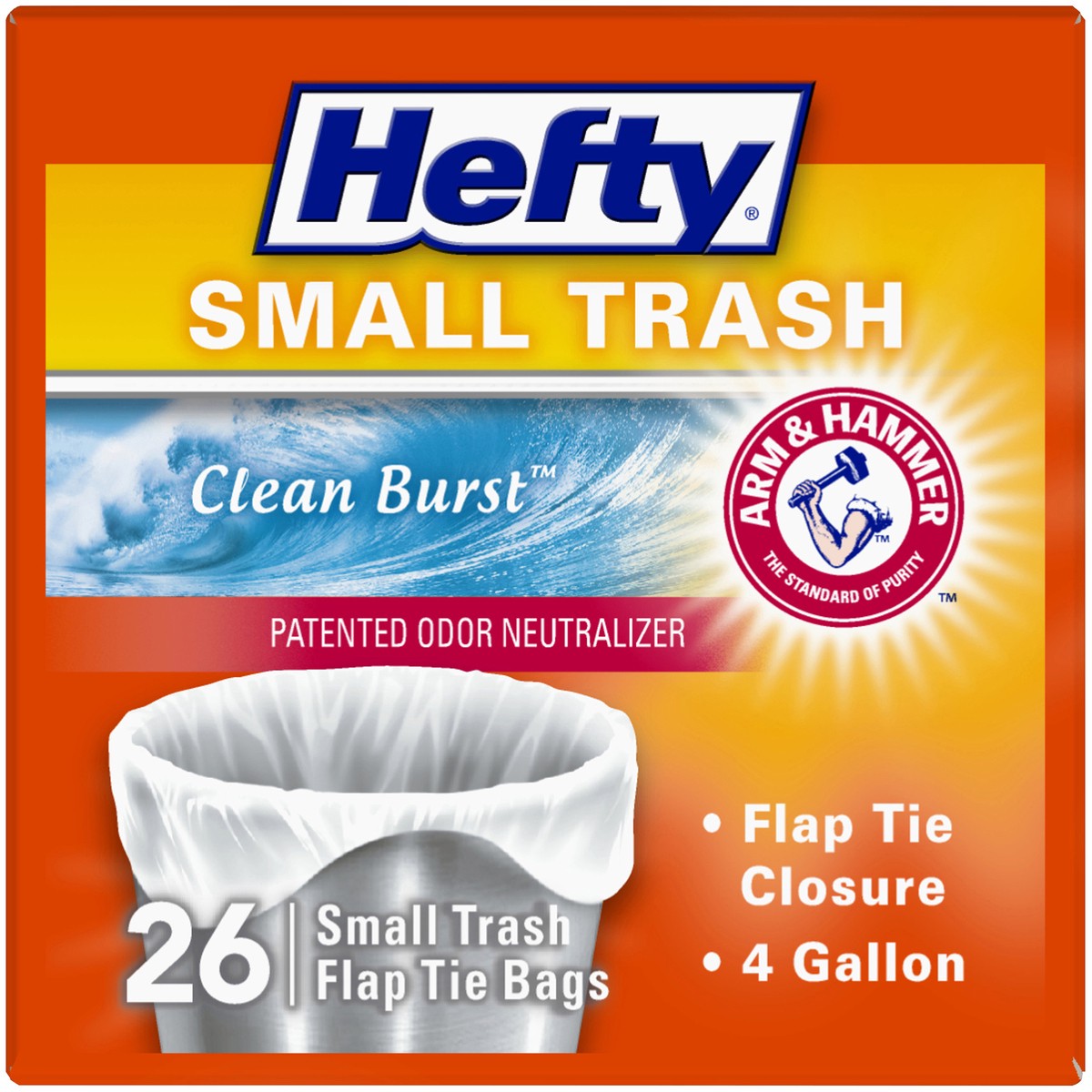 slide 2 of 9, Hefty 4 Gal. Small Trash Flap Tie Bags 26 ct Clean Burst Box, 4 gram