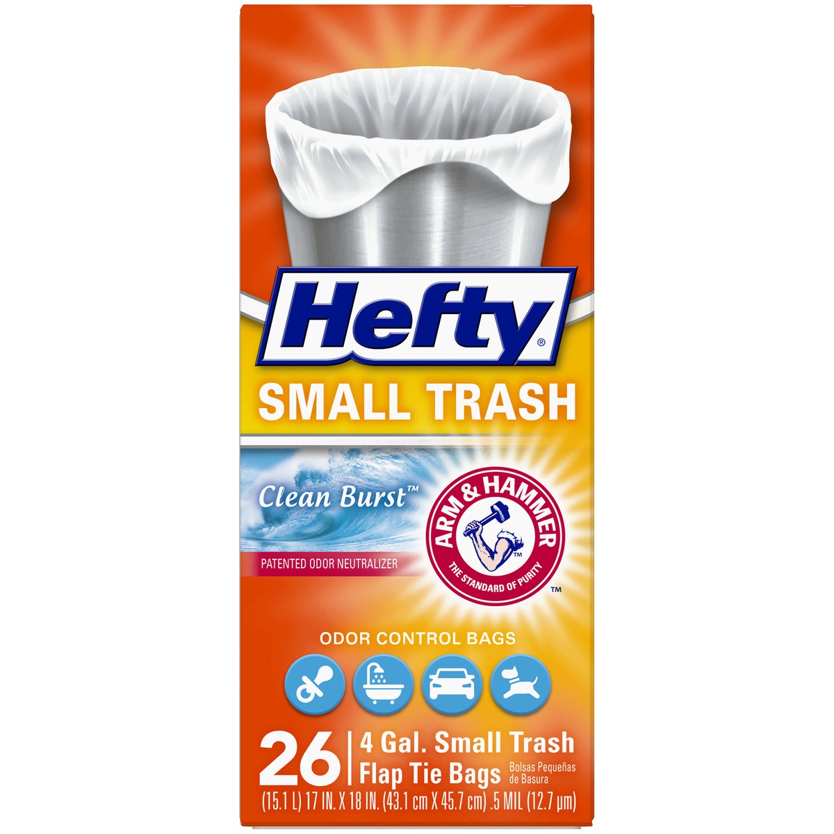 slide 5 of 9, Hefty 4 Gal. Small Trash Flap Tie Bags 26 ct Clean Burst Box, 4 gram