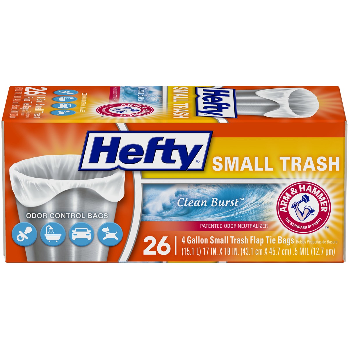 slide 1 of 6, Hefty Small Flap Tie Trash Bags - Clean Burst Scent, 26 ct; 4 gal