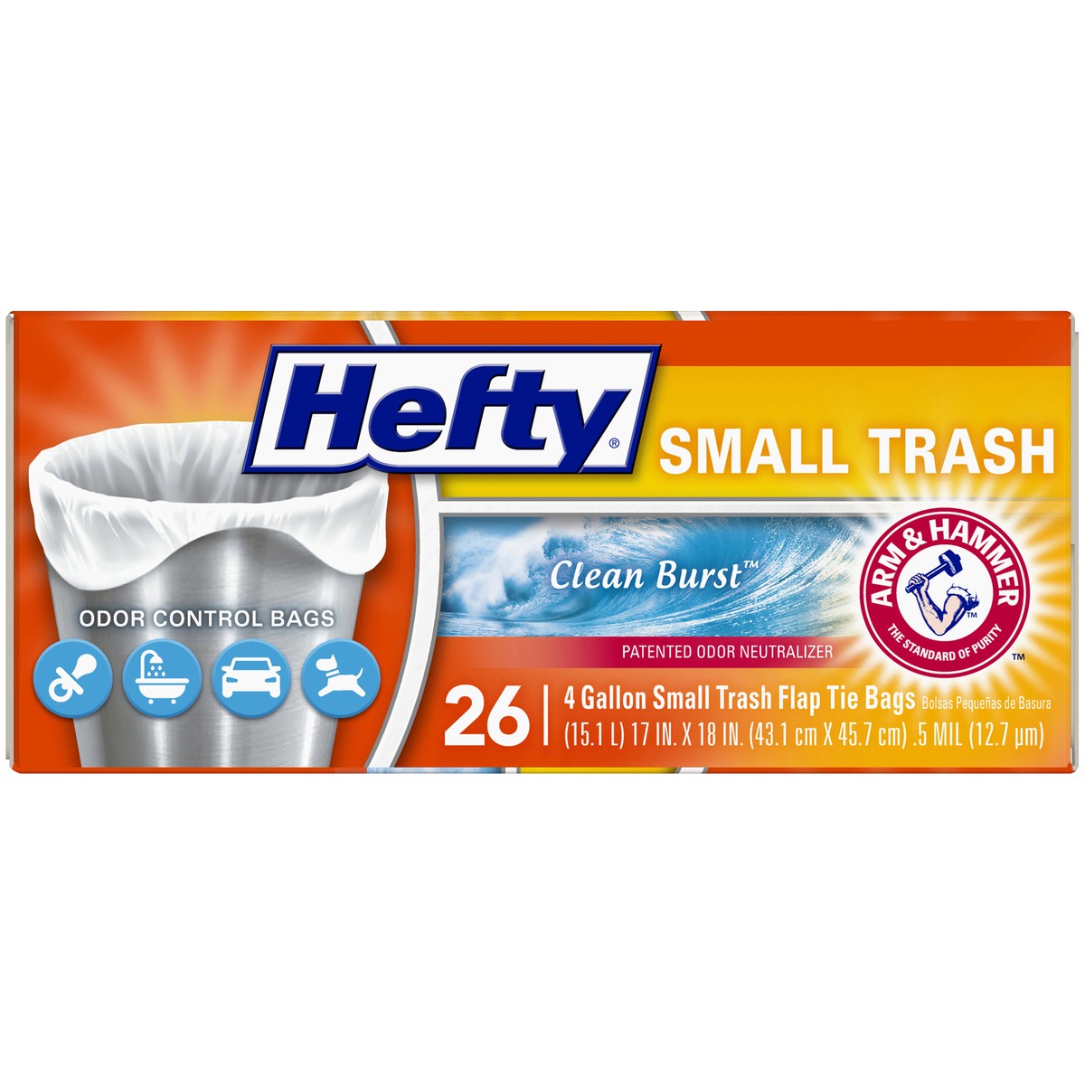 slide 3 of 9, Hefty 4 Gal. Small Trash Flap Tie Bags 26 ct Clean Burst Box, 4 gram