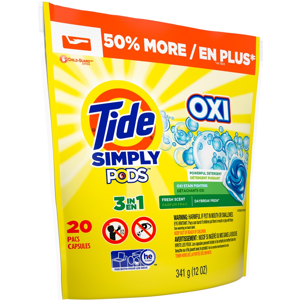 slide 2 of 2, Tide Pods Simply Clean & Fresh, Liquid Laundry Detergent Pacs, Daybreak Fresh, 20Ct, 13 oz