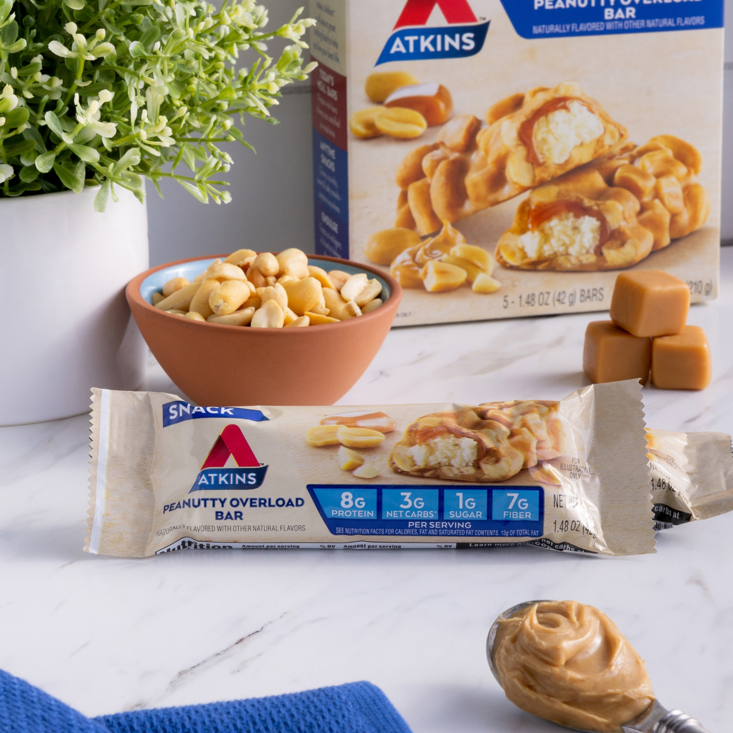 slide 2 of 4, Atkins Peanutty Overload Snack Bars 5 Pack, 7.4 oz