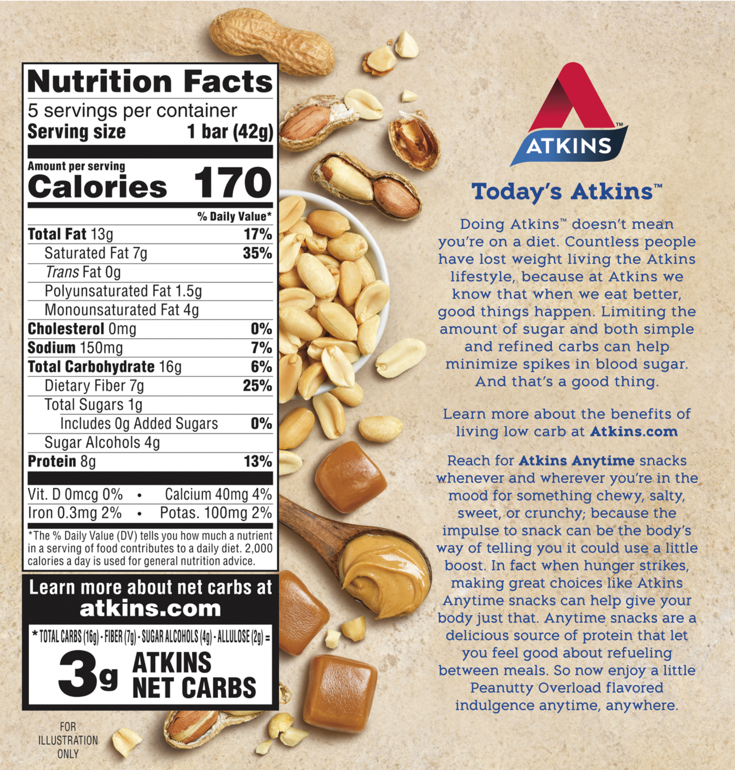 slide 3 of 4, Atkins Peanutty Overload Snack Bars 5 Pack, 7.4 oz