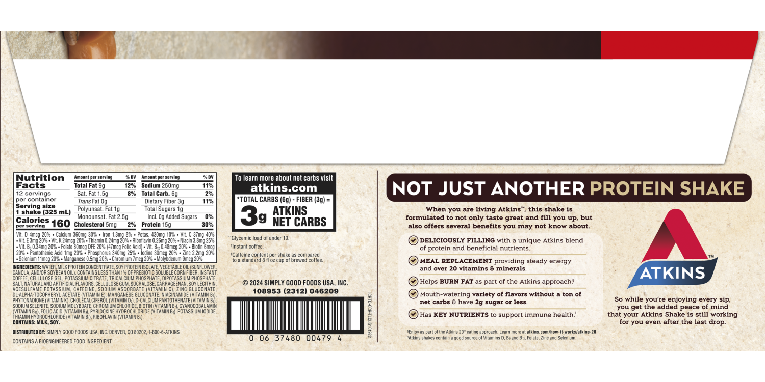 slide 2 of 2, Atkins Iced Coffee 15g Protein Shake - Cafe Caramel, 12 ct