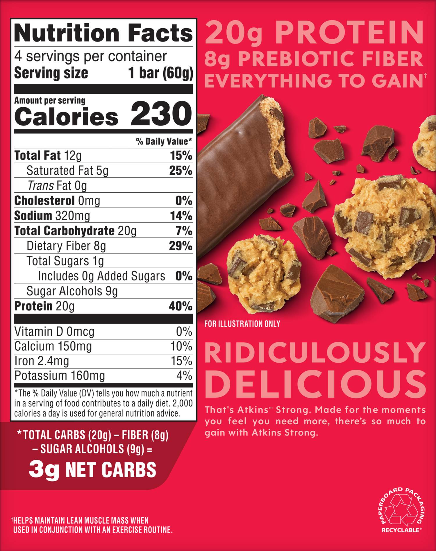 slide 2 of 2, Atkins Chocolate Chip Cookie Dough High Protein Bar, 4 ct