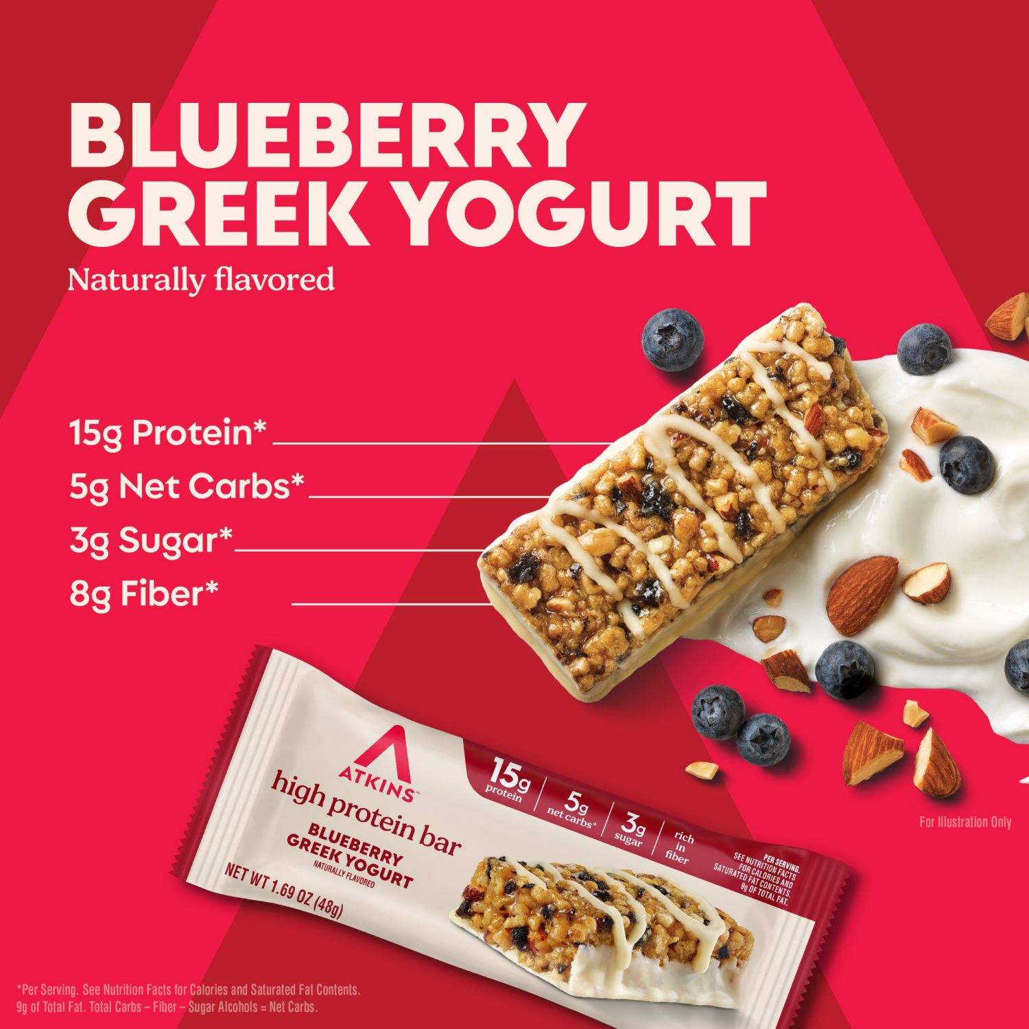 slide 4 of 6, Atkins Blueberry Greek Yogurt High Protein Bar - 4 x 1.69 oz Bars, 4 ct